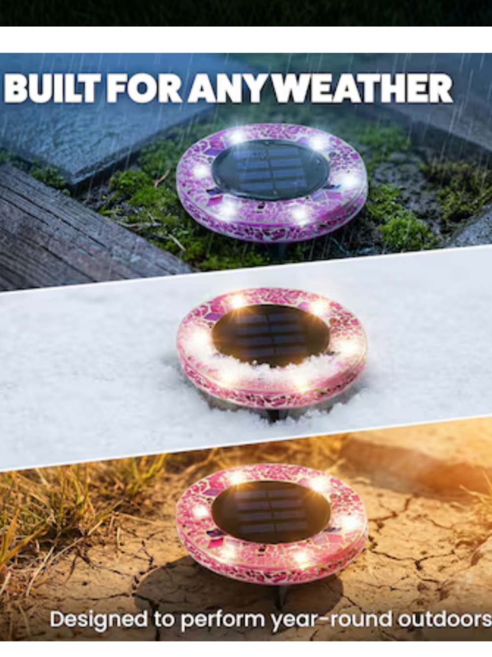 BELL + HOWELL 4 -Pack Mosaic Disk Lights 24 -Lumens Mosaic Fuchsia Solar LED - Picture 9 of 11